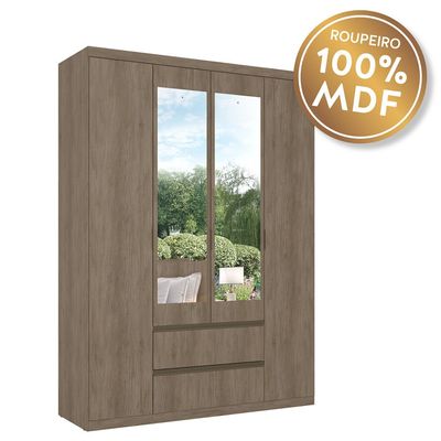 Guarda-Roupa 4 Portas com Espelho Nobre 100 MDF THB Rustic