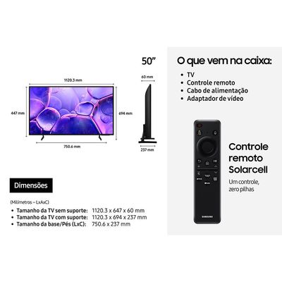 Smart TV 50 Polegadas U8600F 2025 Crystal UHD 4K Samsung UN50U8600FGXZD Preto / Bivolt