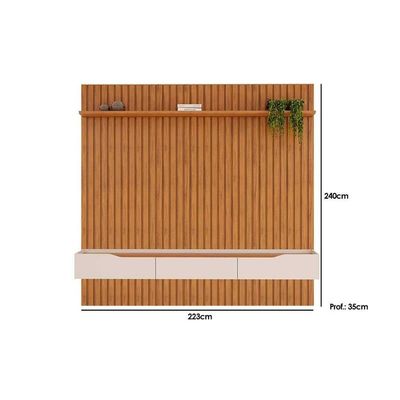 Estante P- Sala Até 65 Pol Pratic Ripado C- 3 Gavetas 223x240cm Bali - Dj Móveis