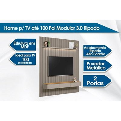 Estante P- Sala Até 100 Pol Modular Ripado C- 2 Portas 1 Prat. 297x250cm Nature-off White - Linea