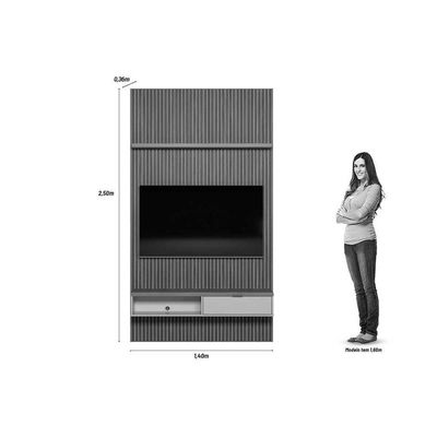 Estante P- Sala Até 60 Pol Modular Ripado C- 1 Portas 1 Prat. 141x250cm Nature-off White - Linea