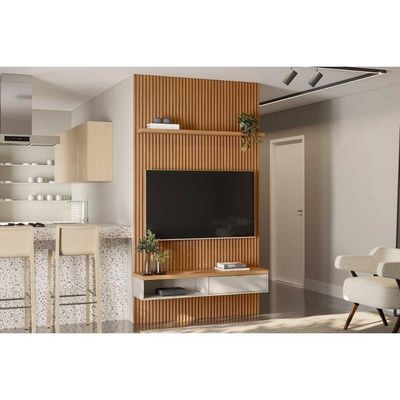 Estante P- Sala Até 60 Pol Modular Ripado C- 1 Portas 1 Prat. 141x250cm Nature-off White - Linea