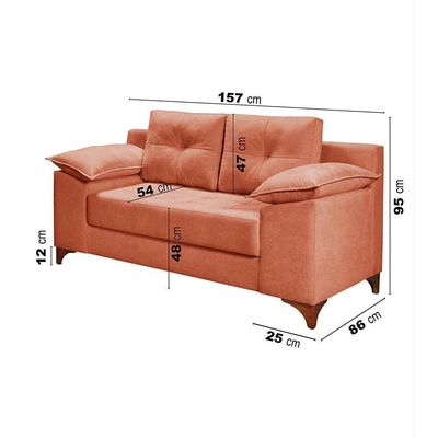 Conjunto Sofá Ibiza 3 E 2 Lugares 2,22m E 1,57m Veludo Confortável Goiaba 207
