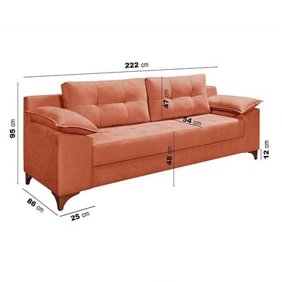 Conjunto Sofá Ibiza 3 E 2 Lugares 2,22m E 1,57m Veludo Confortável Goiaba 207