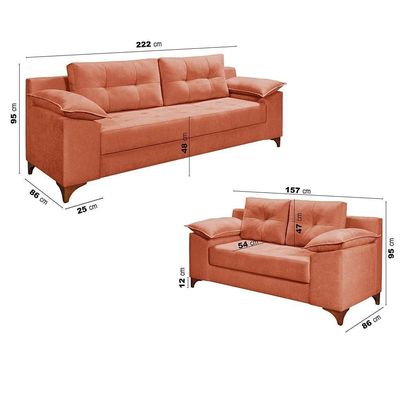 Conjunto Sofá Ibiza 3 E 2 Lugares 2,22m E 1,57m Veludo Confortável Goiaba 207