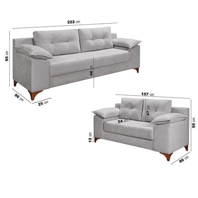 Conjunto Sofá Ibiza 3 E 2 Lugares 2,22m E 1,57m Veludo Confortável Prata 206