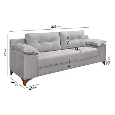 Conjunto Sofá Ibiza 3 E 2 Lugares 2,22m E 1,57m Veludo Confortável Prata 206