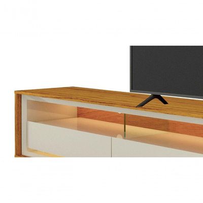 Rack Para Tv 2.2 Retrô Com Led Requinte Naturale Com Off White - Gelius Móveis