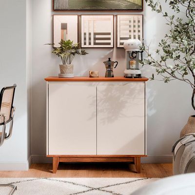 Buffet 02 Portas Sem Gaveta Flow Off White Com Freijo