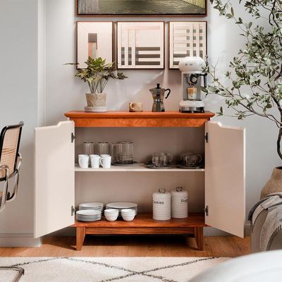 Buffet 02 Portas Sem Gaveta Flow Off White Com Freijo