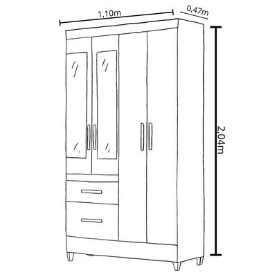 Guarda-roupa Madri Pequeno Quarto 4 Portas 2 Gavetas Freijo Com Off White