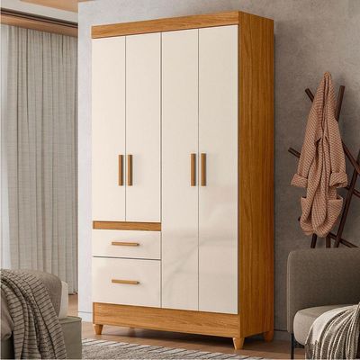 Guarda-roupa Madri Pequeno Quarto 4 Portas 2 Gavetas Freijo Com Off White