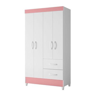 Guarda Roupa Mobi 4 Portas Biflex Branco Fosco Liso-rosa Matte - Albatroz Móveis