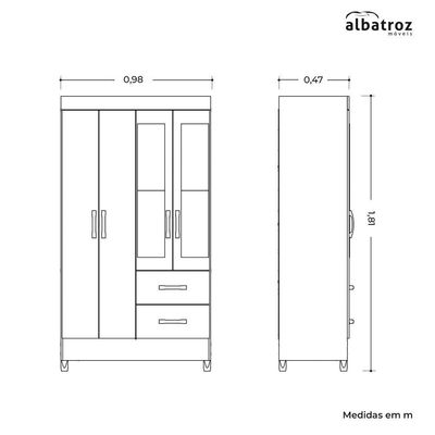Guarda Roupa Mobi 4 Portas Biflex Branco Fosco Liso-rosa Matte - Albatroz Móveis