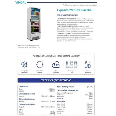 Visa Cooler Refrigerador Expositor De Bebidas Vertical 2 A 8ºc 370l Vb40al 127v Branco 127v