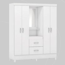Guarda Roupa Solteiro 4 Portas Com Espelho E 2 Gavetas Loanda - Branco Rosa