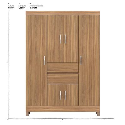Guarda Roupa Solteiro 6 Portas E 2 Gavetas Ecom Ii - Amêndola Touch