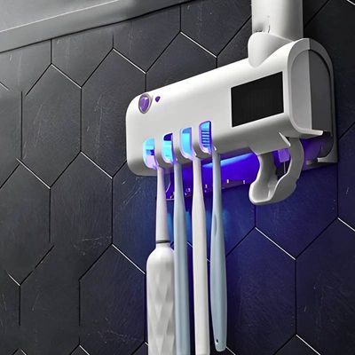Suporte Dispenser Esterilizador Luz UV Escova e Pasta Dente
