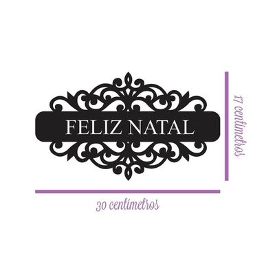 Placa Feliz Natal Com Arabesco 30cmx17cm - Cria Arte Laser Madeira Escuro