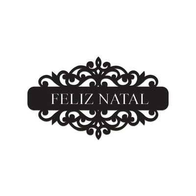 Placa Feliz Natal Com Arabesco 30cmx17cm - Cria Arte Laser Preto