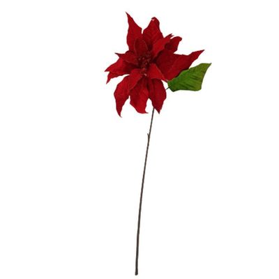 Flor Artificial Natalina Poinsétia Veludo Vermelha Com Haste 55cm