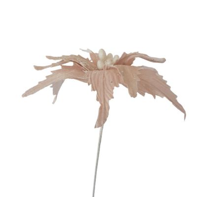 Flor Artificial Natalina Poinsétia Rose Tecido Com Haste 58cm