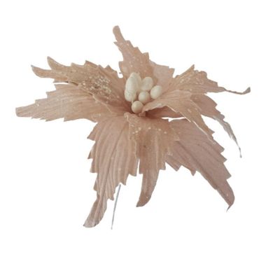 Flor Artificial Natalina Poinsétia Rose Tecido Com Haste 58cm