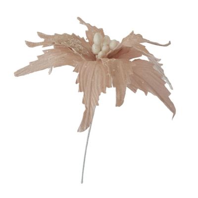 Flor Artificial Natalina Poinsétia Rose Tecido Com Haste 58cm