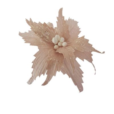 Flor Artificial Natalina Poinsétia Rose Tecido Com Haste 58cm