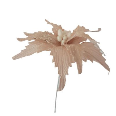 Flor Artificial Natalina Poinsétia Rose Tecido Com Haste 58cm
