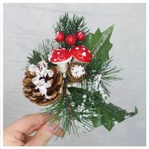 Kit 10 Ramos Cogumelo Decoração Natal Artificial Com Detalhes Branco 17cm