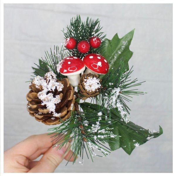 Kit 10 Ramos Cogumelo Decoração Natal Artificial Com Detalhes Branco 17cm