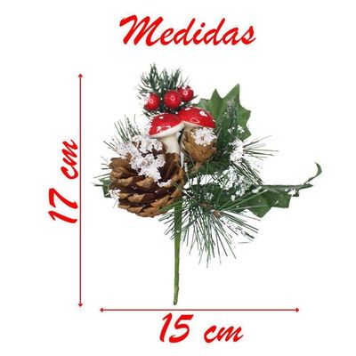 Kit 10 Ramos Cogumelo Decoração Natal Artificial Com Detalhes Branco 17cm