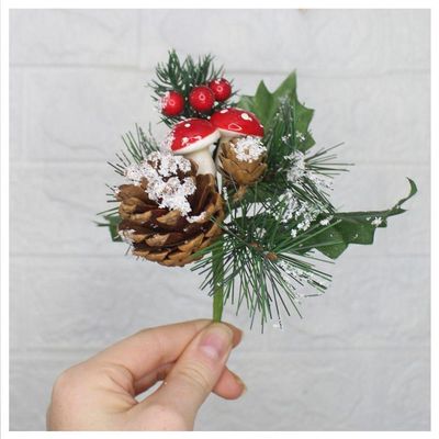Kit 10 Ramos Cogumelo Decoração Natal Artificial Com Detalhes Branco 17cm