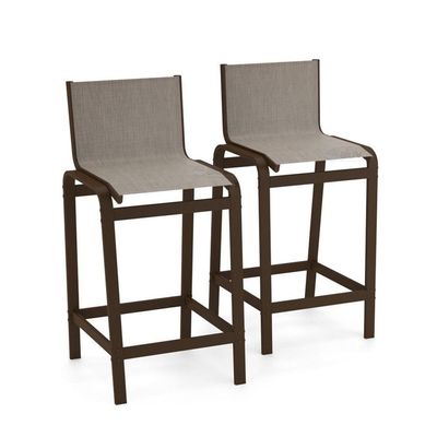 Kit 2 Banquetas Altas Bancada Alumínio Marrom Tela Mocca