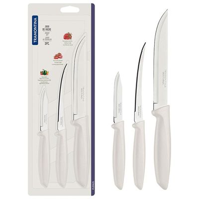Conjunto de Facas Tramontina Plenus em Aço Inox - Off-White - 3 Peças