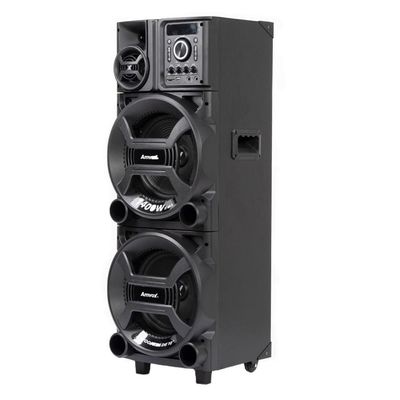 Torre de Som Amvox Titan Black ACA 1402 com Luz e Display em LED, 2 Woofers de 10", Bluetooth, Entradas USB, Card e Microfones - 1400W