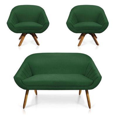 Kit 01 Namoradeira 02 Lugares E 02 Poltronas Giovana Suede Verde