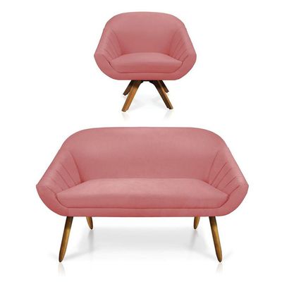 Kit 01 Namoradeira 02 Lugares E 01 Poltrona Giovana Suede Rose