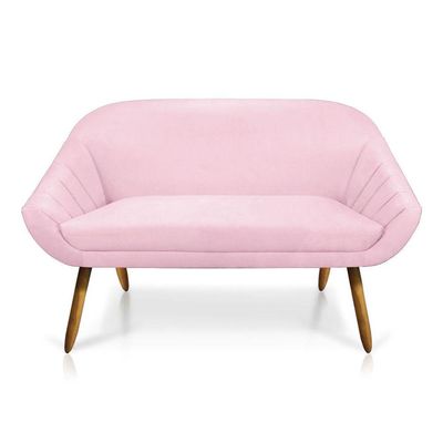 Kit 01 Namoradeira 02 Lugares E 02 Poltronas Giovana Suede Rosa Bebê
