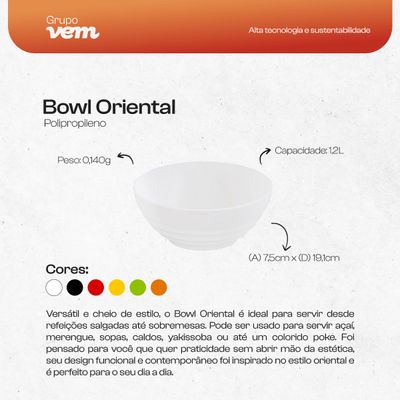 Bowl Oriental Redondo 1,2L Branco em Polipropileno