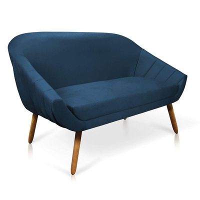 Kit 01 Namoradeira 02 Lugares E 02 Poltronas Giovana Suede Azul Marinho