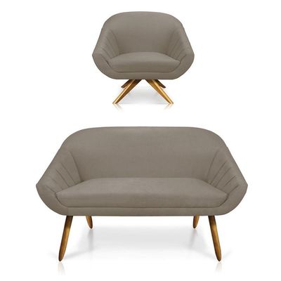 Kit 01 Namoradeira 02 Lugares E 01 Poltrona Giovana Suede Marrom Rato