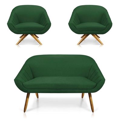 Kit 01 Namoradeira 02 Lugares E 02 Poltronas Giovana Suede Verde