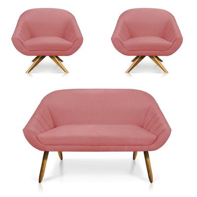 Kit 01 Namoradeira 02 Lugares E 02 Poltronas Giovana Suede Rose