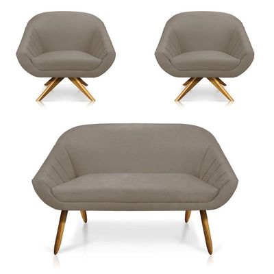 Kit 01 Namoradeira 02 Lugares E 02 Poltronas Giovana Suede Marrom Rato