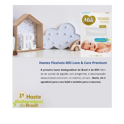 Cotonete Hastes Flexiveis 6 caixas c/ 75 Biodegradável  MILI
