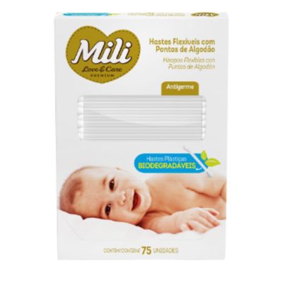 Cotonete Hastes Flexiveis 6 caixas c/ 75 Biodegradável  MILI
