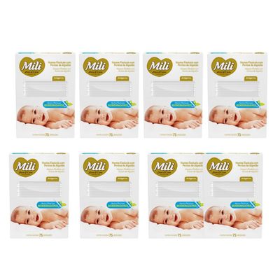 Cotonete Hastes Flexiveis 8 caixas c/ 75 Biodegradável  MILI (Total: 600 hastes)