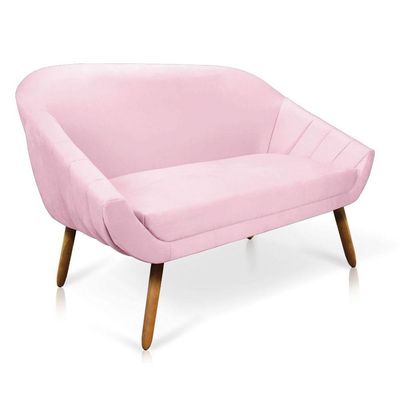 Kit 01 Namoradeira 02 Lugares E 01 Poltrona Giovana Suede Rosa Bebê